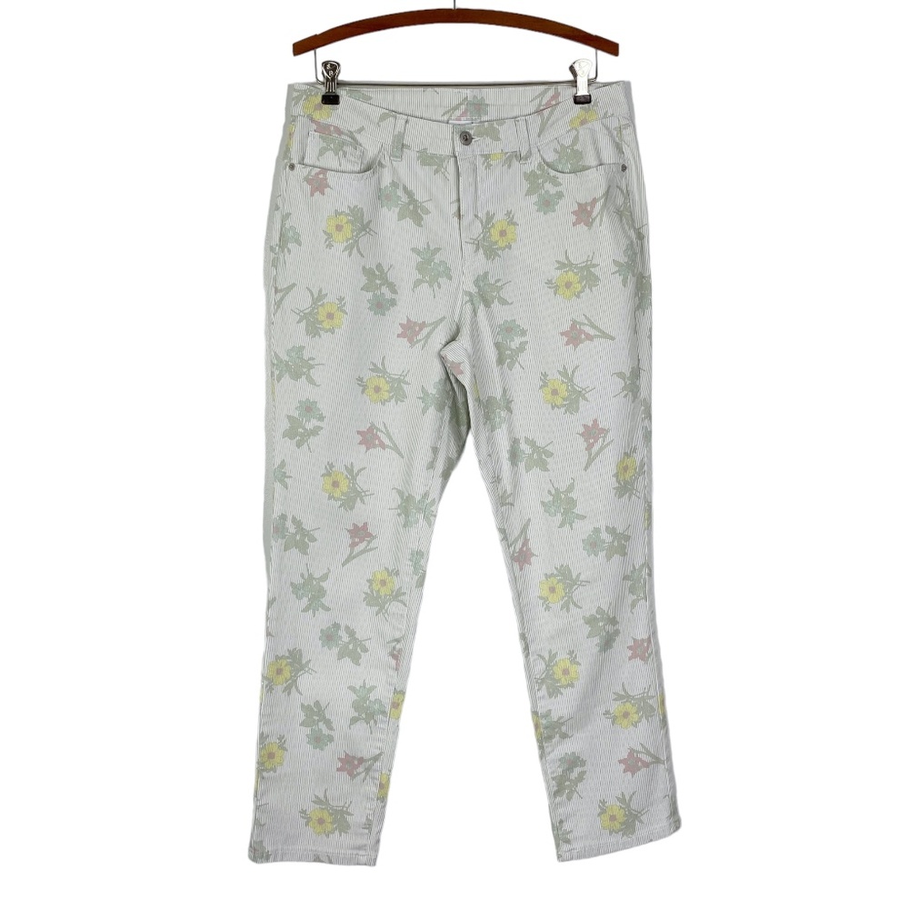 D&Co Striped Floral Ankle Pants Pastels Womens Sz. 10